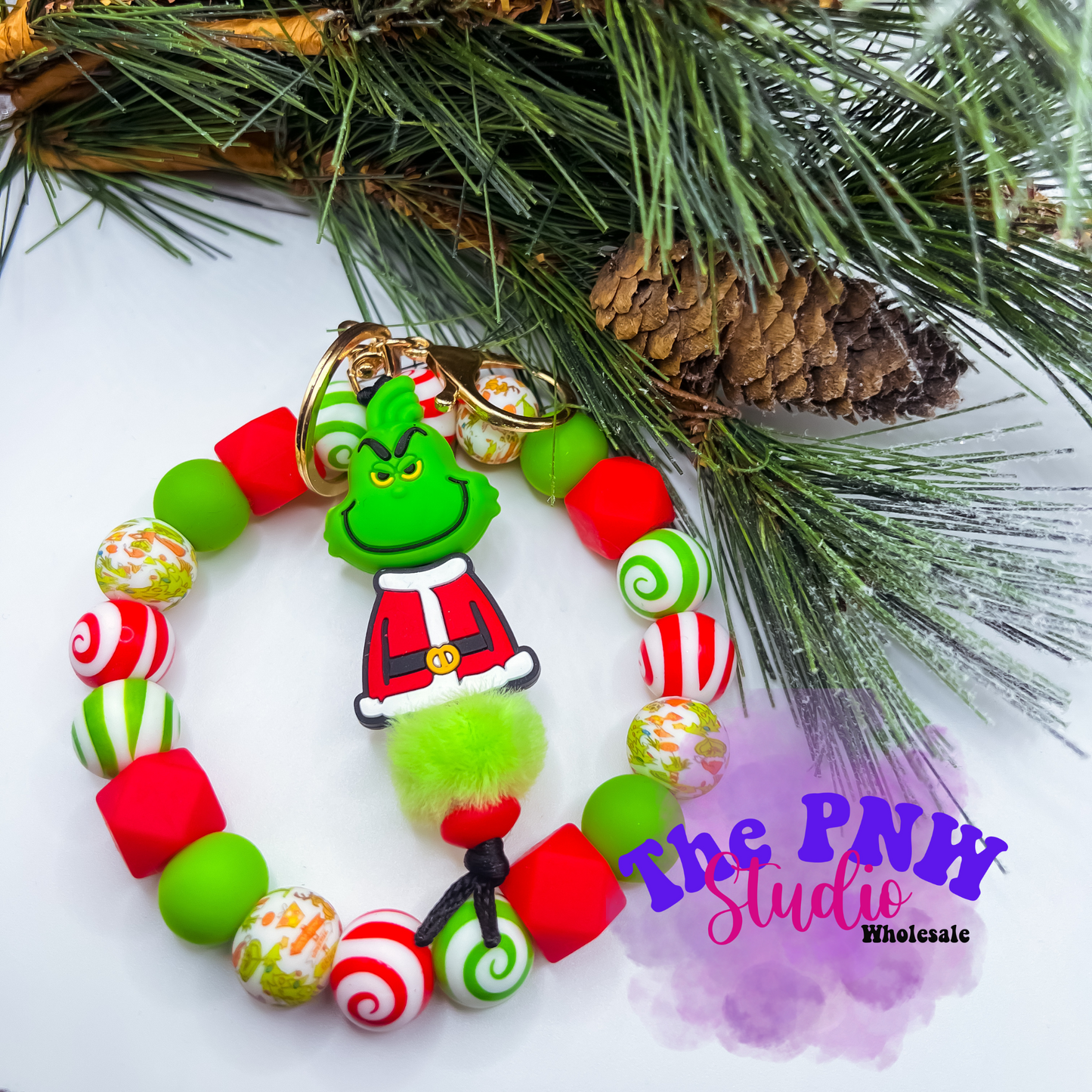 3D Mean Green Santa- RTS Keychain wristlet
