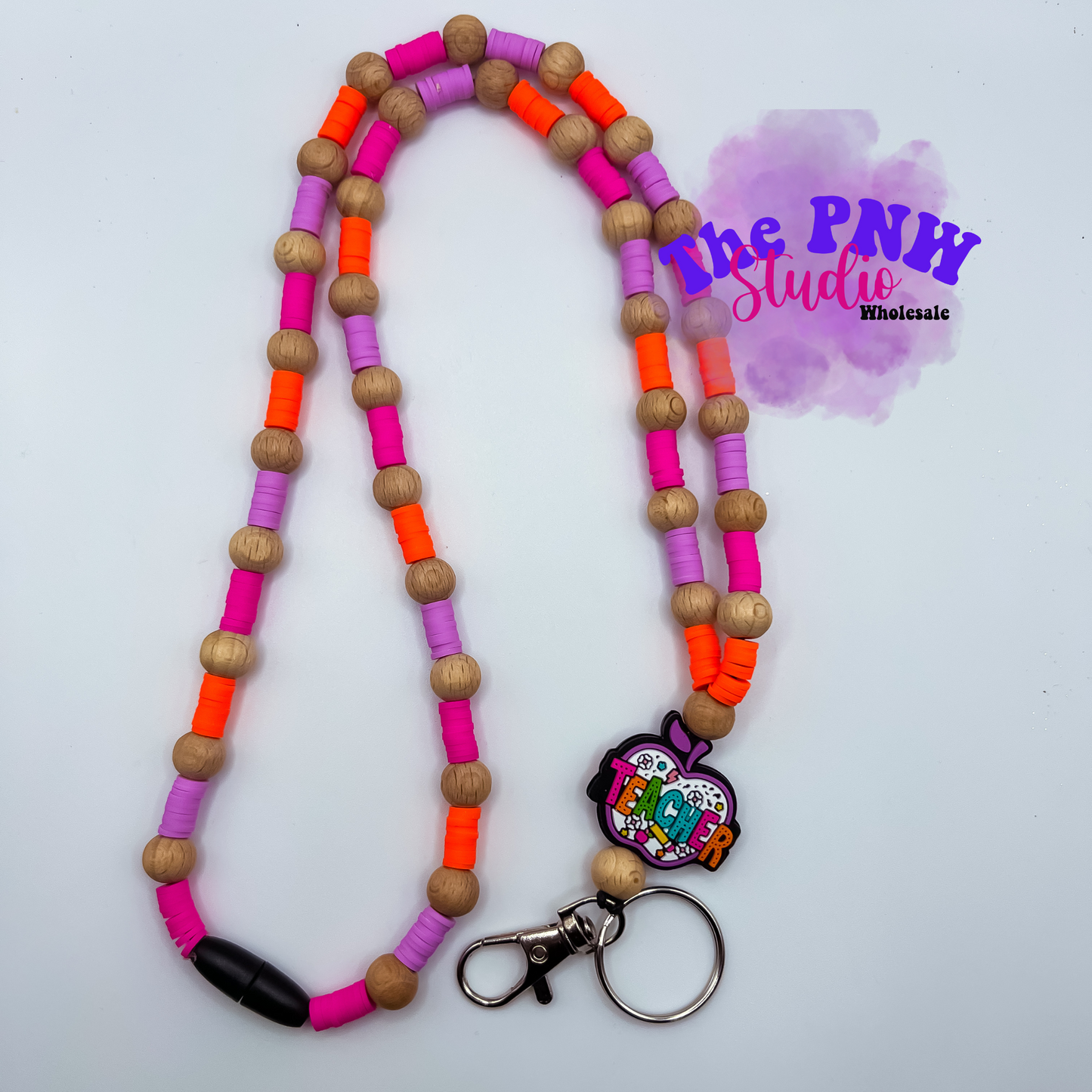 Teacher apple clay bead lanyard- Premade RTS