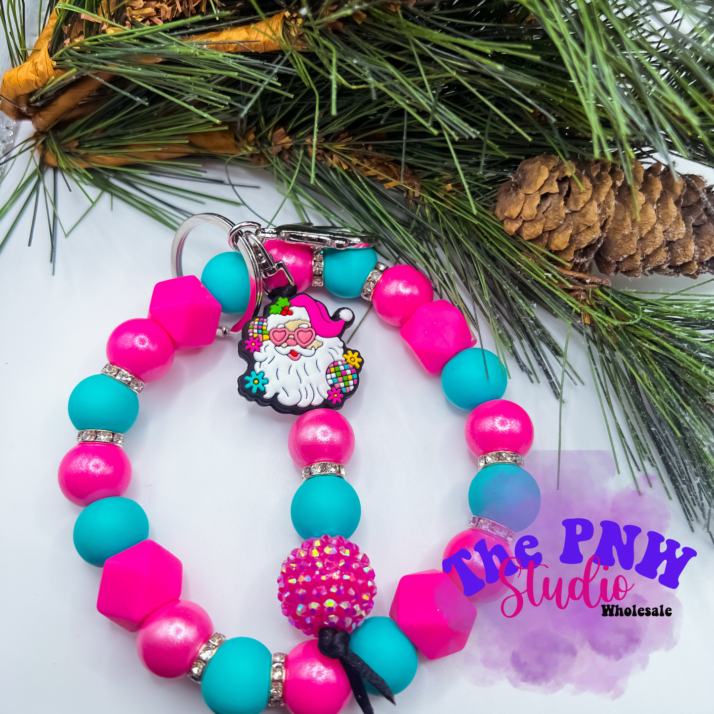 Pink Santa- RTS Keychain wristlet