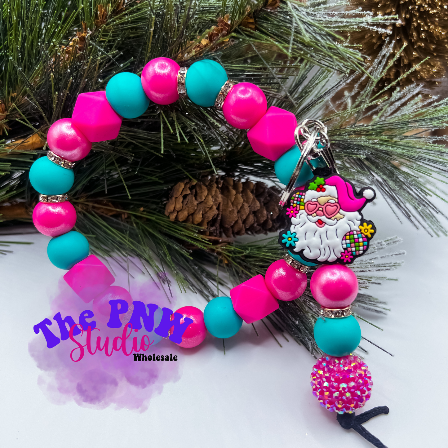 Pink Santa- RTS Keychain wristlet