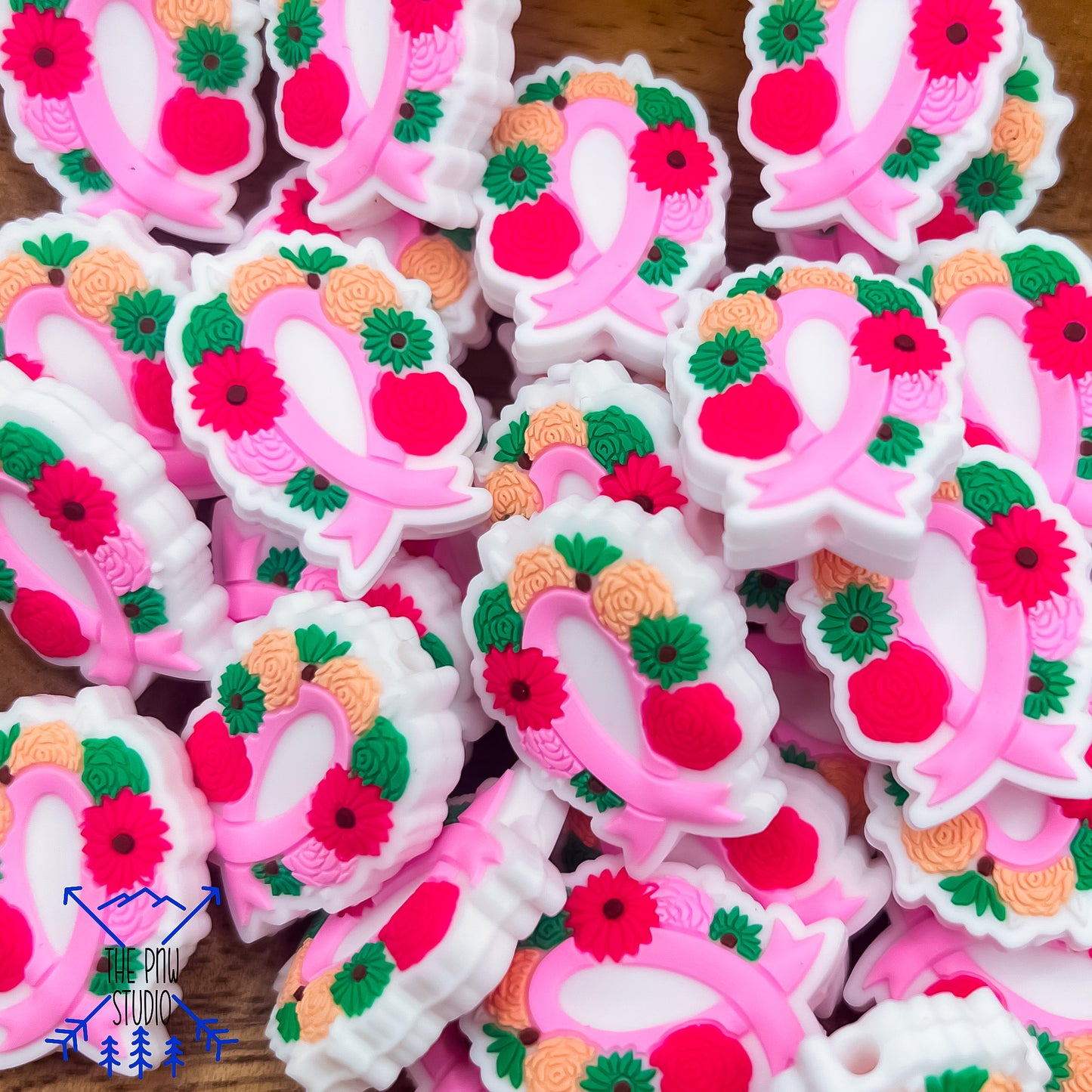 Pink floral Ribbon Focal