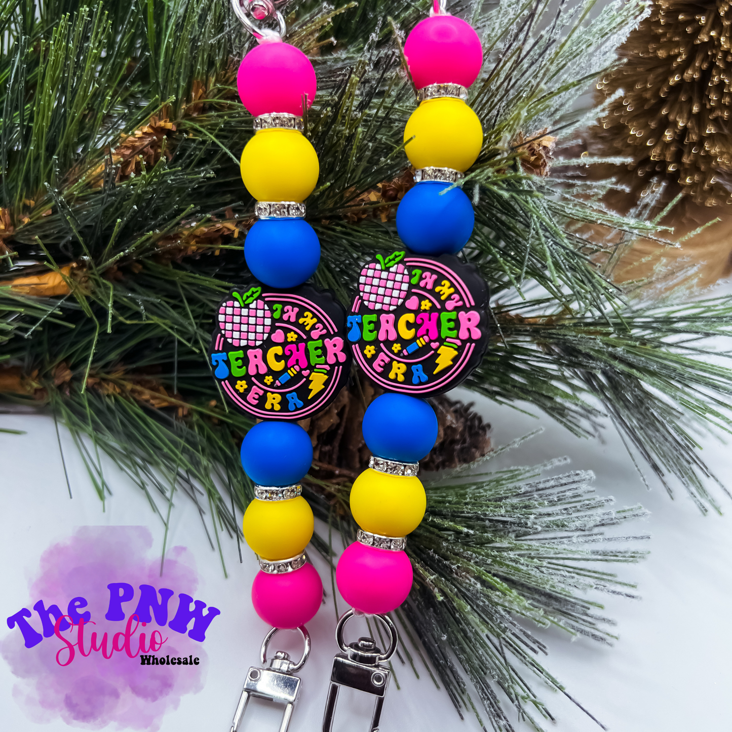 Teacher pink checkered apple- RTS premade E- Reader strap