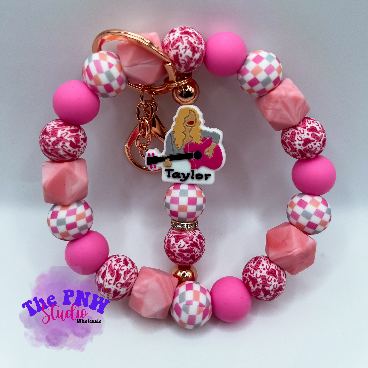 Pink Taylor- RTS Keychain wristlet with keychain bar