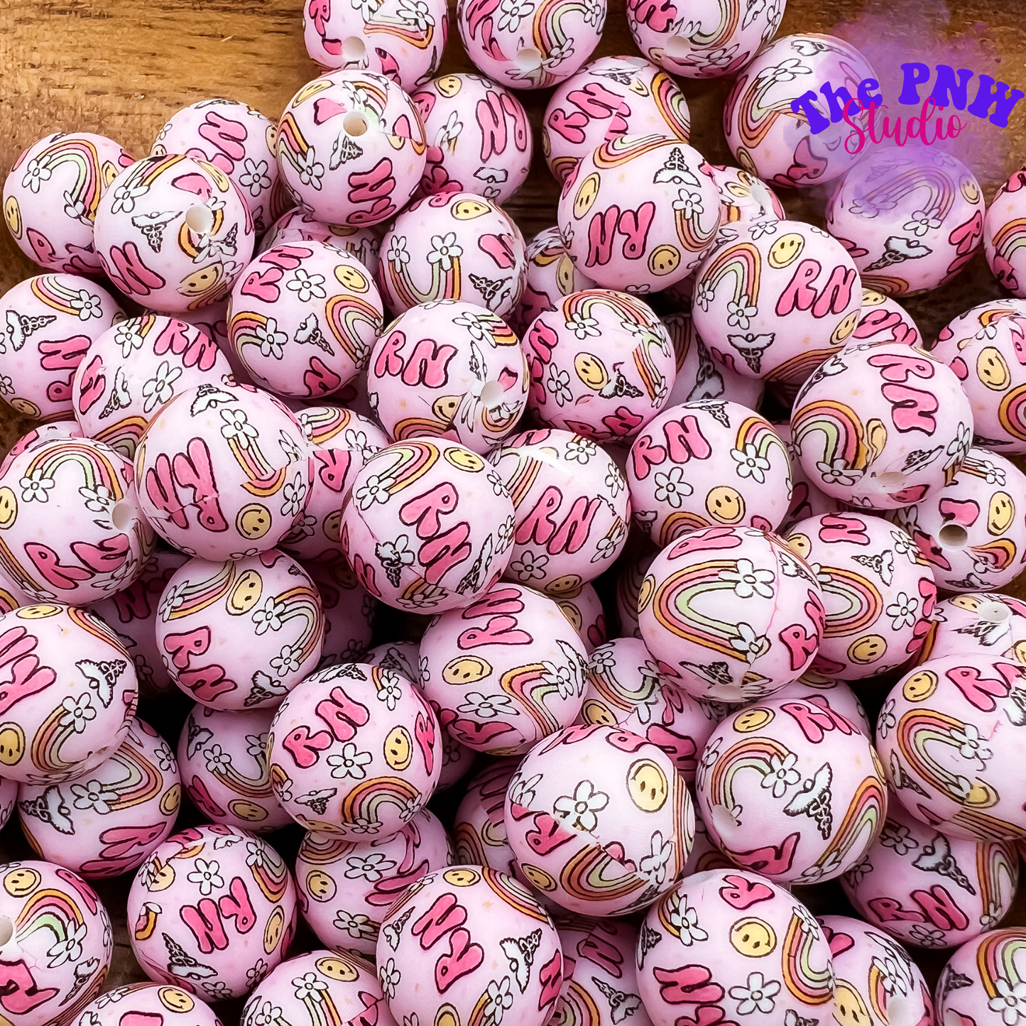 15mm pink RN print bead