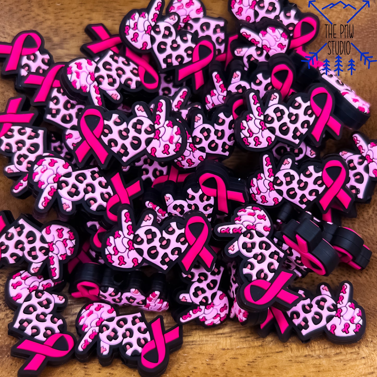 Cancer awareness pink ribbon trio focal