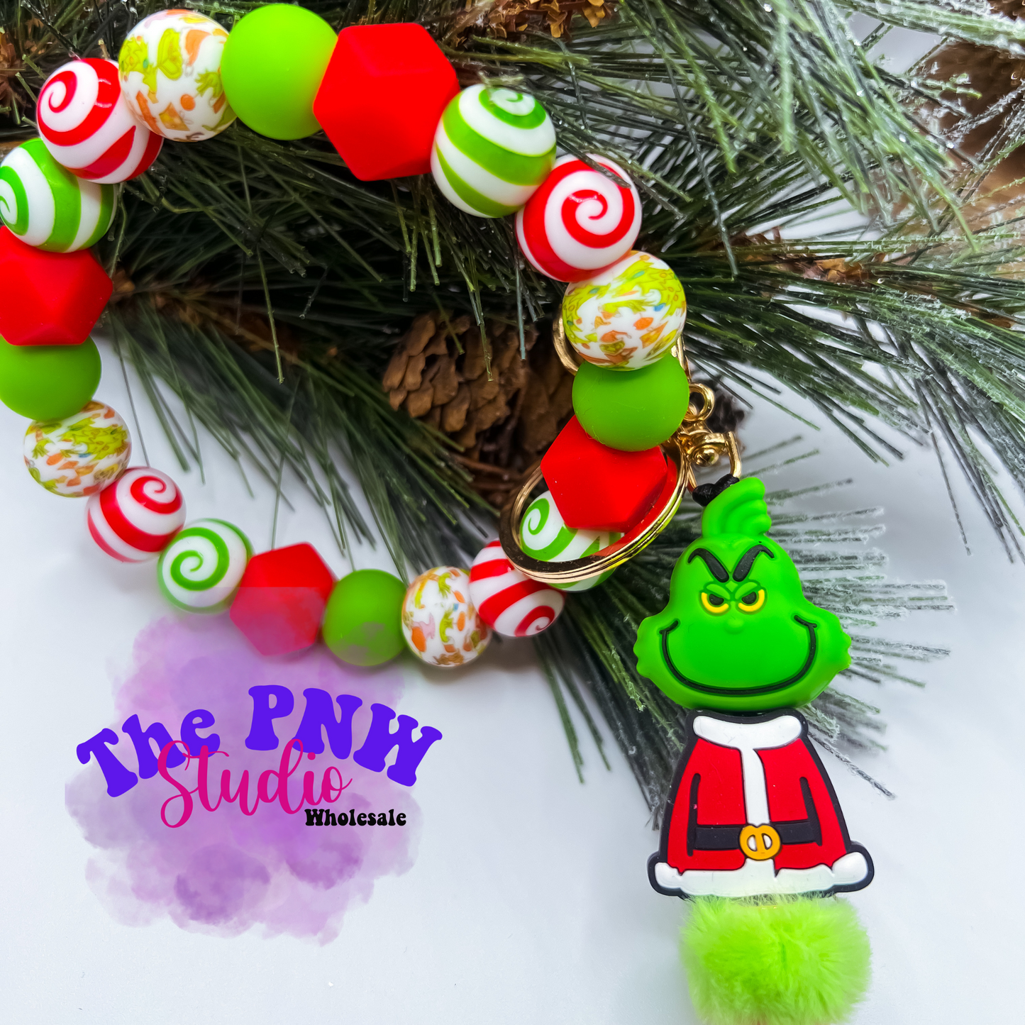 3D Mean Green Santa- RTS Keychain wristlet