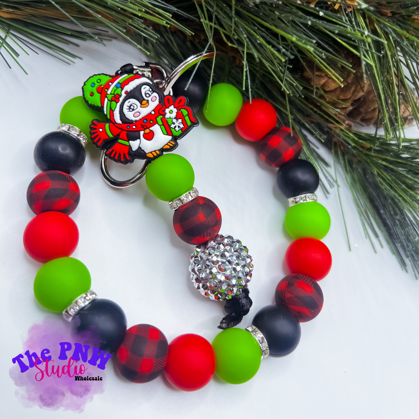 Christmas penguin - RTS Keychain wristlet