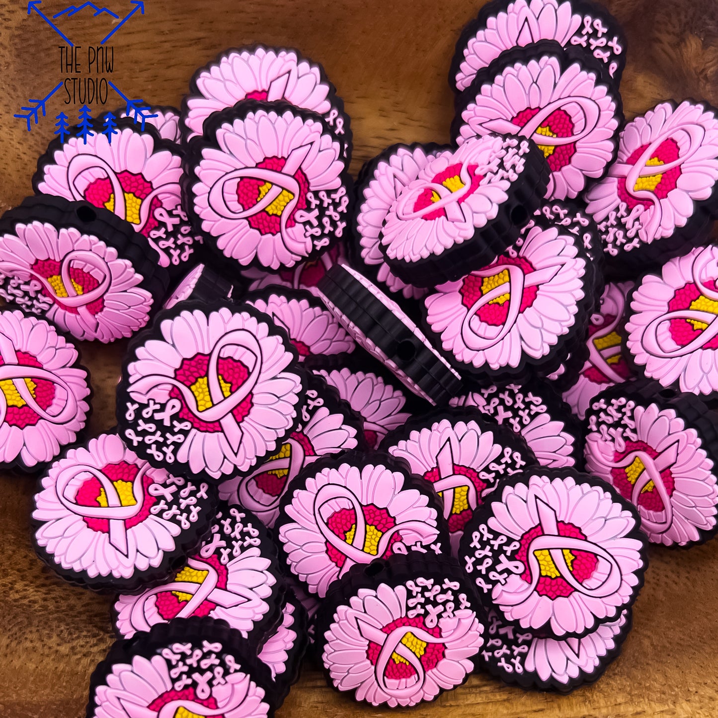 Cancer awareness pink ribbon flower focal