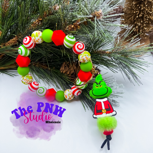 3D Mean Green Santa- RTS Keychain wristlet