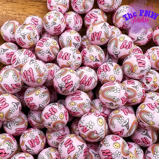 15mm pink RN print bead