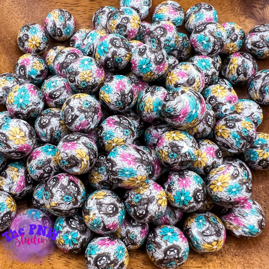 15mm Floral highland cow print bead